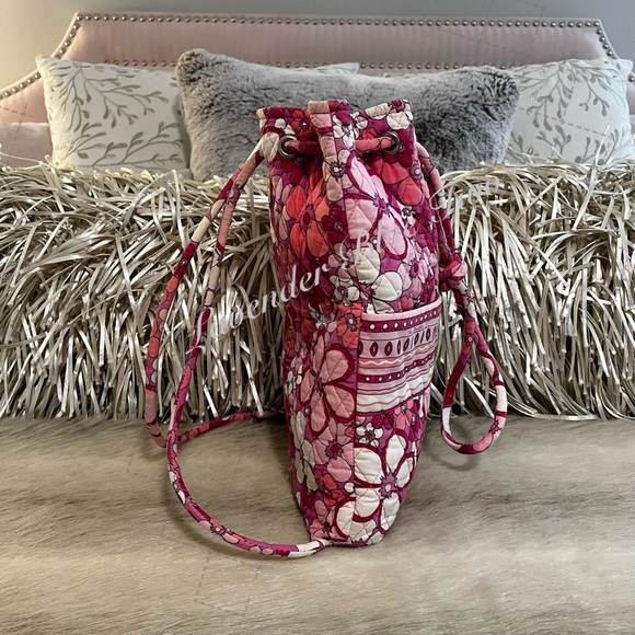 Vintage VERA BRADLEY Power Pink 2003 Drawstring 2 Pocket Backpack Floral White main image 9